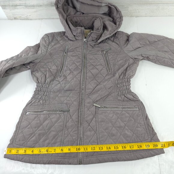 MICHAEL KORS GRAY QUILTED JACKET WOMEN'S SIZE PETITES MEDIUM HOODED ZIP POCKETS - Picture 16 of 16